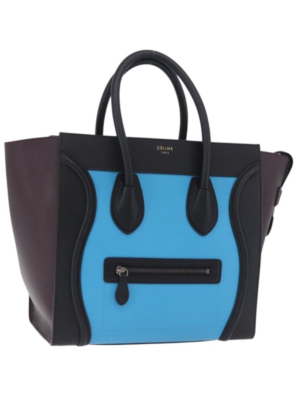 CELINE Luggage Mini Shopper Hand Bag Leather Turquoise Blue